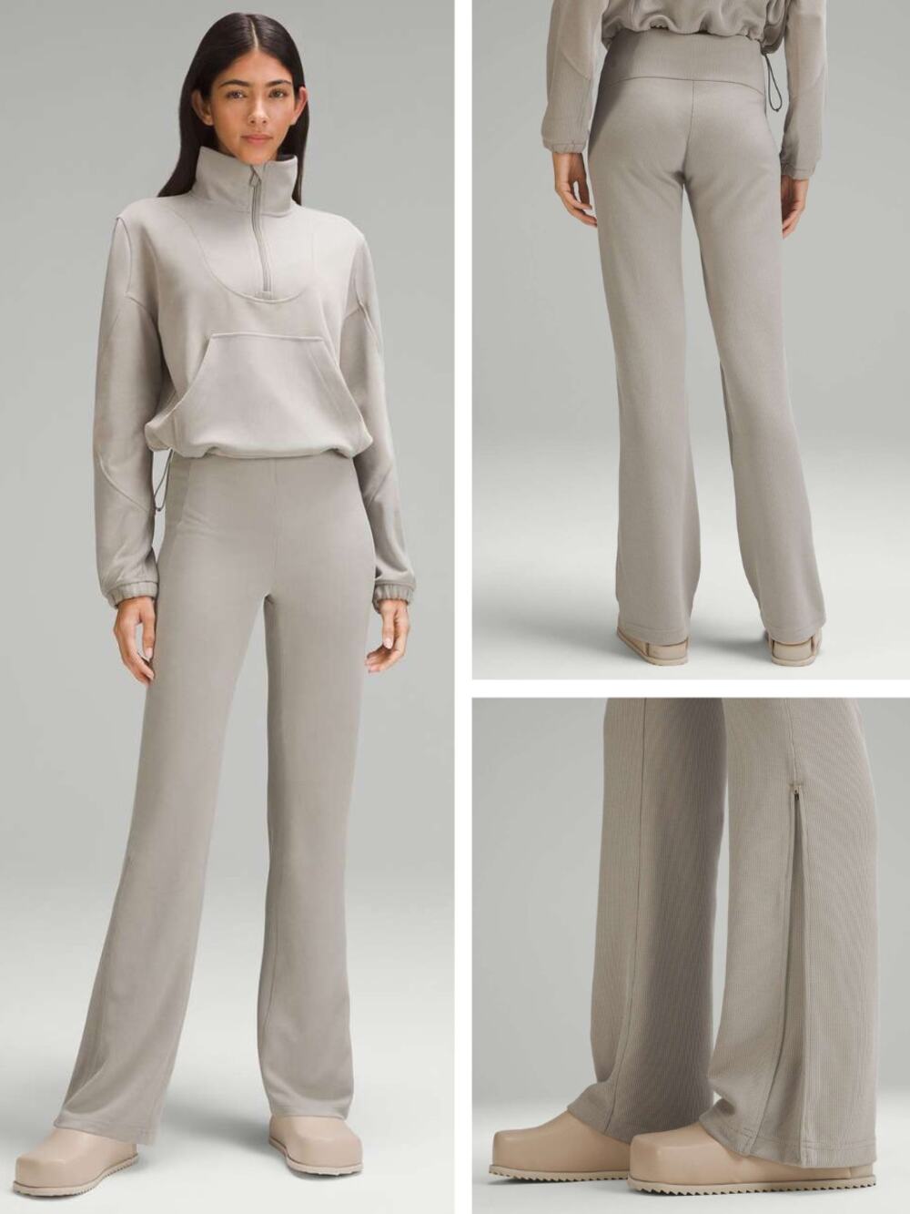 LULULEMON Brushed Softstreme Ribbed Zip Flared Pant 32.5" Size 0 Riverstone